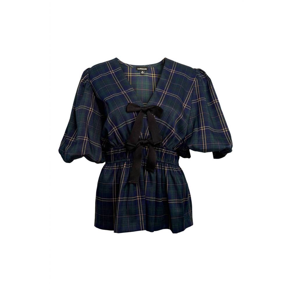 NEW LOVE WEDNESDAY women's eloise tartan peplum top in green